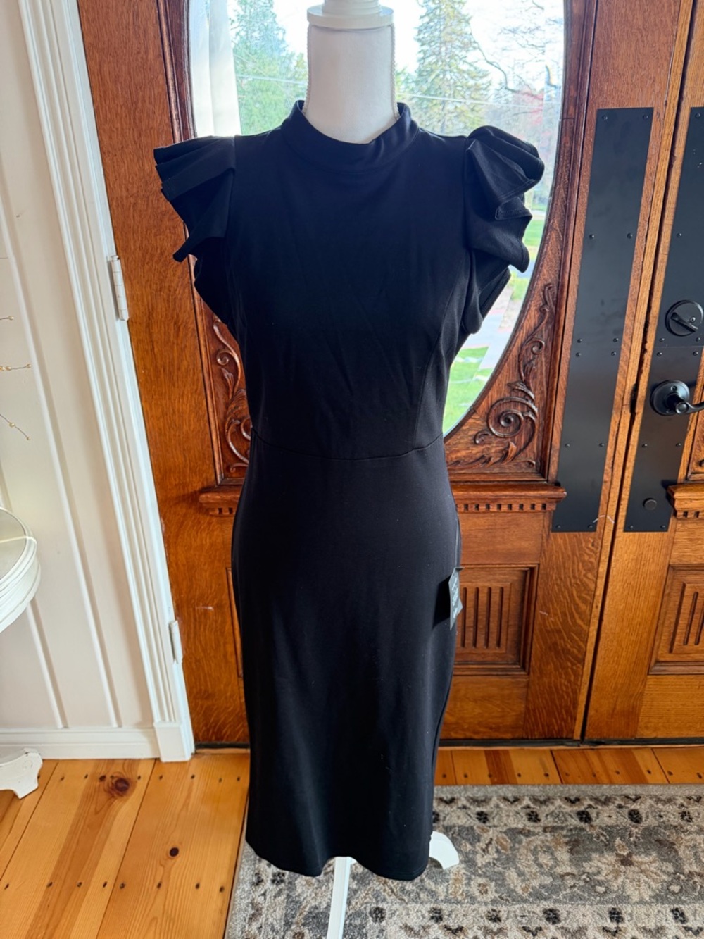 Lulu's Black Midi Dress with Tiered Ruffle Sleeves